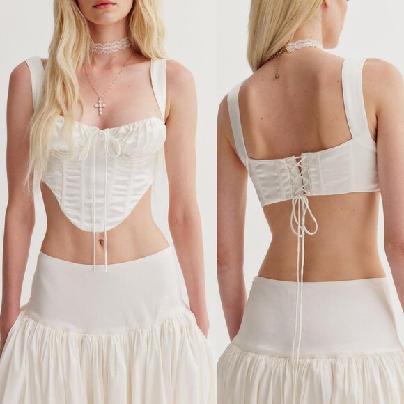 NEW FOR LOVE AND LEMONS NELLY WHITE SATIN CORSET TOP SIZE S - Picture 2 of 10